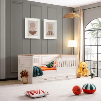 Pat de zi, Hanah Home, Zenit, 210x96x110 cm, PAL ACOPERIT CU MELAMINA/MDF VOPSIT, Crema usoara imagine