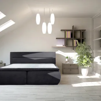 Pat matrimonial, Bergen Memory, 140x200 cm, cu spatiu pentru depozitare, Graphite imagine