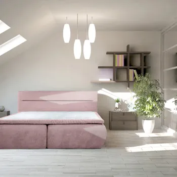 Pat matrimonial, Bergen Memory, 140x200 cm, cu spatiu pentru depozitare, Roz pudra imagine