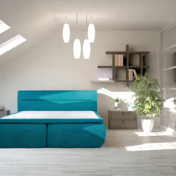 Pat matrimonial, Bergen Memory, 160x200 cm, cu spatiu pentru depozitare, Turcoaz imagine