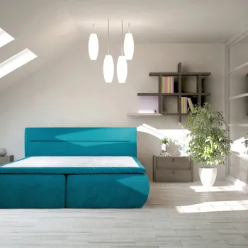 Pat matrimonial, Bergen Memory, 180x200 cm, cu spatiu pentru depozitare, Turcoaz imagine