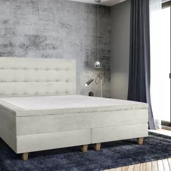 Pat matrimonial, Stockholm, Buttons E, 140x200 cm, saltea tip Pocket, topper memory, Bej imagine