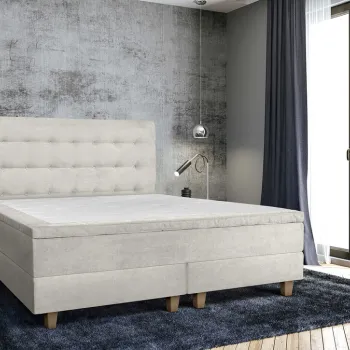 Pat matrimonial, Stockholm, Buttons E, 140x200 cm, saltea tip Pocket, topper memory, Bej imagine