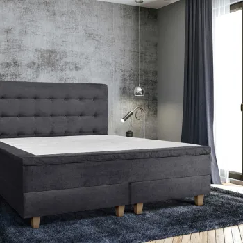 Pat matrimonial, Stockholm, Buttons E, 140x200 cm, saltea tip Pocket, topper memory, Graphite imagine