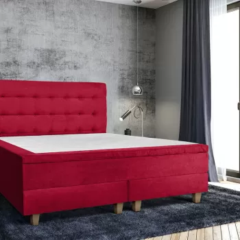 Pat matrimonial, Stockholm, Buttons E, 140x200 cm, saltea tip Pocket, topper memory, Rosu imagine