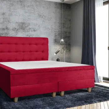 Pat matrimonial, Stockholm, Buttons E, 140x200 cm, saltea tip Pocket, topper memory, Rosu imagine