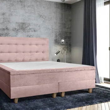 Pat matrimonial, Stockholm, Buttons E, 140x200 cm, saltea tip Pocket, topper memory, Roz pudra imagine