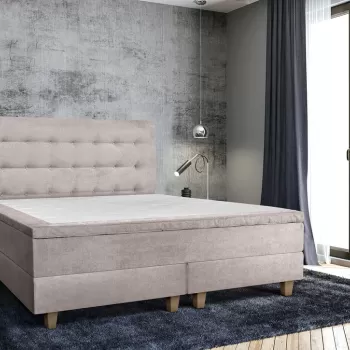 Pat matrimonial, Stockholm, Buttons E, 140x200 cm, saltea tip Pocket, topper memory, Taupe imagine