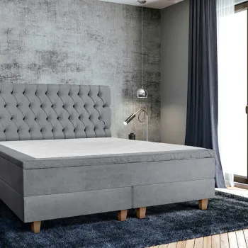 Pat matrimonial, Stockholm, Chester E, 140x200 cm, saltea tip Pocket, topper memory, Gri imagine