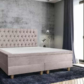 Pat matrimonial, Stockholm, Chester E, 140x200 cm, saltea tip Pocket, topper memory, Taupe imagine