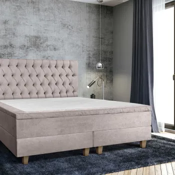 Pat matrimonial, Stockholm, Chester E, 160x200 cm, saltea tip Pocket, topper memory, Taupe imagine