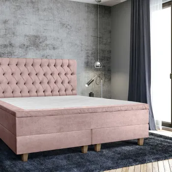 Pat matrimonial, Stockholm, Chester E, 180x200 cm, saltea tip Pocket, topper memory, Roz pudra imagine