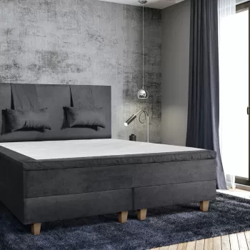 Pat matrimonial, Stockholm, Classic E, 140x200 cm, saltea tip Pocket, topper memory, Graphite imagine