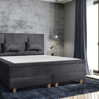 Pat matrimonial, Stockholm, Classic E, 140x200 cm, saltea tip Pocket, topper memory, Graphite imagine