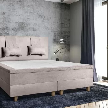 Pat matrimonial, Stockholm, Classic E, 140x200 cm, saltea tip Pocket, topper memory, Taupe imagine