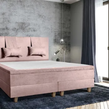 Pat matrimonial, Stockholm, Classic E, 160x200 cm, saltea tip Pocket, topper memory, Roz pudra imagine