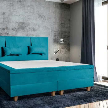 Pat matrimonial, Stockholm, Classic E, 180x200 cm, saltea tip Pocket, topper memory, Turcoaz imagine