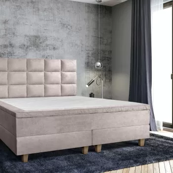Pat matrimonial, Stockholm, Cubic E, 140x200 cm, saltea tip Pocket, topper memory, Taupe imagine