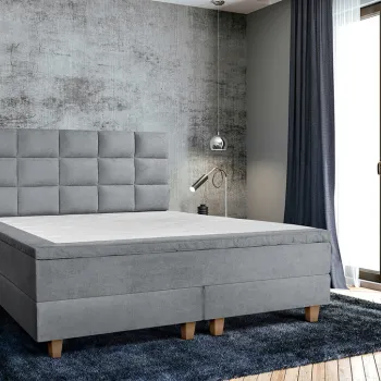Pat matrimonial, Stockholm, Cubic E, 160x200 cm, saltea tip Pocket, topper memory, Gri imagine
