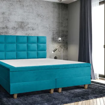 Pat matrimonial, Stockholm, Cubic E, 160x200 cm, saltea tip Pocket, topper memory, Turcoaz imagine