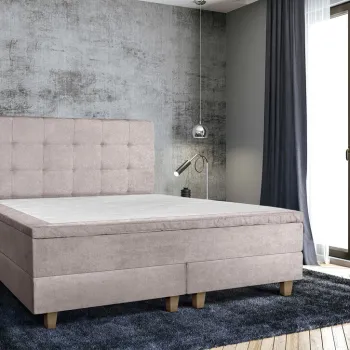 Pat matrimonial, Stockholm, Dots E, 140x200 cm, saltea tip Pocket, topper memory, Taupe imagine