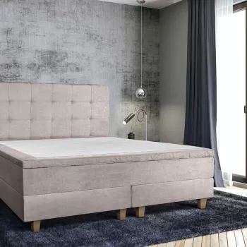 Pat matrimonial, Stockholm, Dots E, 140x200 cm, saltea tip Pocket, topper memory, Taupe imagine