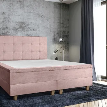 Pat matrimonial, Stockholm, Dots E, 160x200 cm, saltea tip Pocket, topper memory, Roz pudra imagine