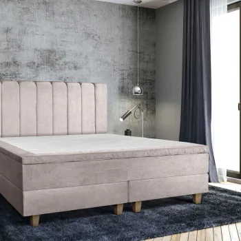 Pat matrimonial, Stockholm, Lines E, 180x200 cm, saltea tip Pocket, topper memory, Taupe imagine