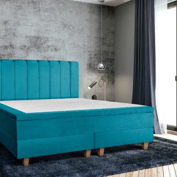 Pat matrimonial, Stockholm, Lines E, 180x200 cm, saltea tip Pocket, topper memory, Turcoaz imagine