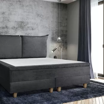 Pat matrimonial, Stockholm, Pillows E, 140x200 cm, saltea tip Pocket, topper memory, Graphite imagine
