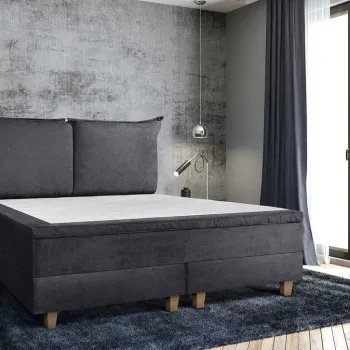 Pat matrimonial, Stockholm, Pillows E, 180x200 cm, saltea tip Pocket, topper memory, Graphite imagine