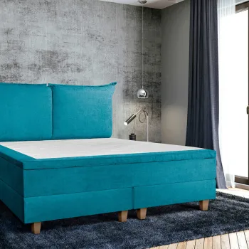 Pat matrimonial, Stockholm, Pillows E, 180x200 cm, saltea tip Pocket, topper memory, Turcoaz imagine