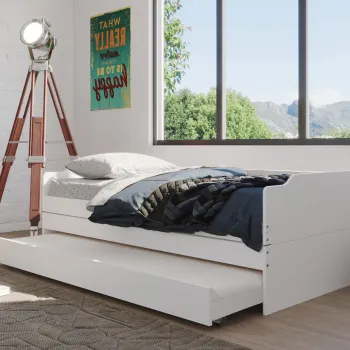 Pat multifunctional 3 in 1 pentru o persoana, 90x200 cm, Lotar, Inter Link, lemn, alb imagine