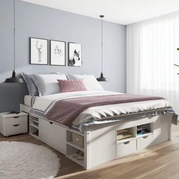 Pat multifunctional dublu, 140x200 cm, Till, Inter Link, lemn, alb imagine