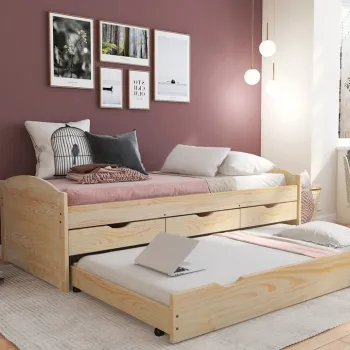 Pat multifunctional pentru camera copilului, 90x200 cm, Marinella, Inter Link, lemn, natur imagine