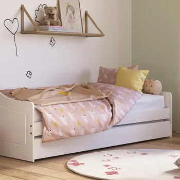 Pat multifunctional pentru o persoana, 90x190 cm, Leonie 23, Inter Link, lemn, alb imagine