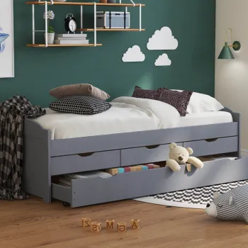 Pat multifunctional pentru o persoana, 90x200 cm, Lena 10C, Inter Link, lemn, gri imagine