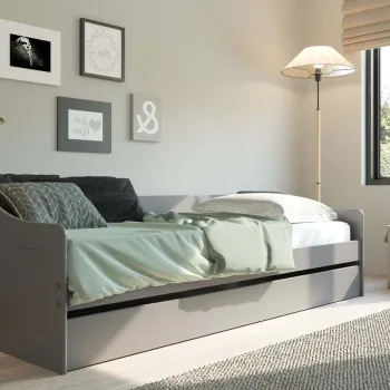 Pat multifunctional pentru o persoana, 90x200 cm, Leonie 23, Inter Link, lemn, gri imagine