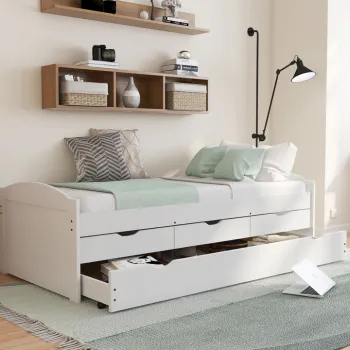 Pat multifunctional pentru o persoana, 90x200 cm, Ulli, Inter Link, lemn, alb imagine