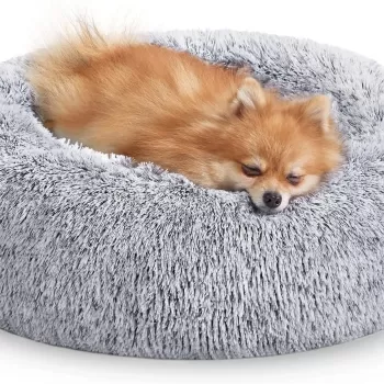 Pat pentru caini si pisici Fluffy Donut, Feandrea, husa lavabila, marimea M, max 11 kg, O60 x 20 cm, gri deschis imagine