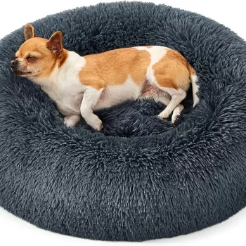 Pat pentru caini si pisici Fluffy Donut, Feandrea, husa lavabila, marimea M, max 11 kg, O60 x 20 cm, gri inchis imagine