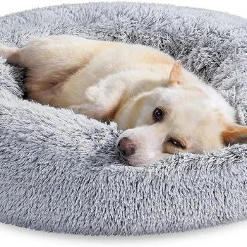 Pat pentru caini si pisici Fluffy Donut, Feandrea, husa lavabila, marimea XL, max 20 kg, O80 x 20 cm, gri deschis imagine