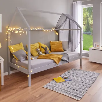 Pat pentru camera copilului, 90x200 cm, Sun Road, Inter Link, lemn, gri imagine