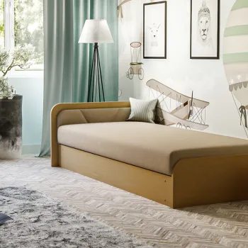 Pat pentru camera copilului, deschidere dreapta, 80x190 cm, ELTAP, PS-02, Parys, lemn/poliester, natur/bej deschis imagine