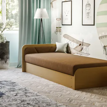 Pat pentru camera copilului, deschidere dreapta, 80x190 cm, ELTAP, PS-03, Parys, lemn/poliester, natur/maro imagine