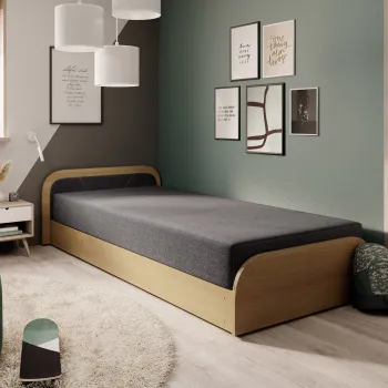 Pat pentru camera copilului, deschidere dreapta, 80x190 cm, ELTAP, PS-04, Parys, lemn/poliester, natur/gri inchis imagine