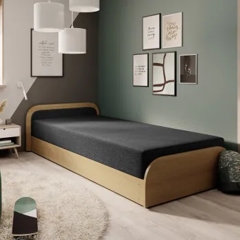 Pat pentru camera copilului, deschidere dreapta, 80x190 cm, ELTAP, PS-05, Parys, lemn/poliester, natur/negru imagine