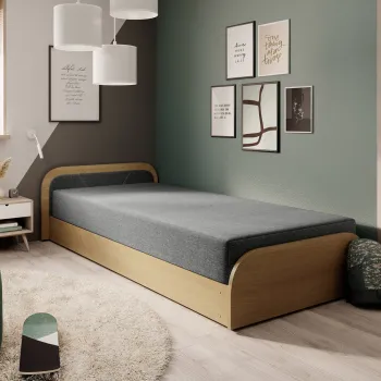 Pat pentru camera copilului, deschidere dreapta, 80x190 cm, ELTAP, PS-06, Parys, lemn/poliester, natur/gri imagine