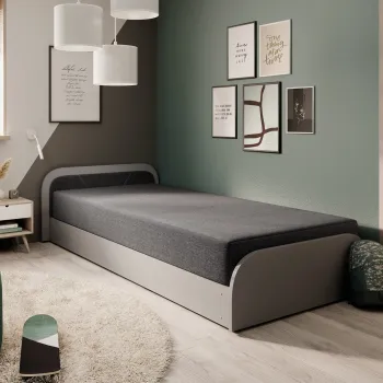 Pat pentru camera copilului, deschidere dreapta, 80x190 cm, ELTAP, RT-GR-05SA, Parys, lemn/poliester, gri deschis/gri inchis imagine