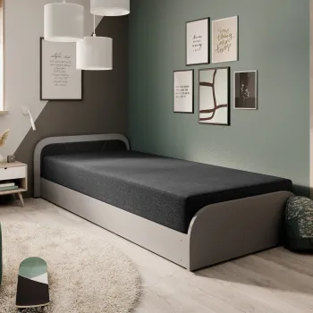 Pat pentru camera copilului, deschidere dreapta, 80x190 cm, ELTAP, RT-GR-14SA, Parys, lemn/poliester, gri deschis/negru imagine